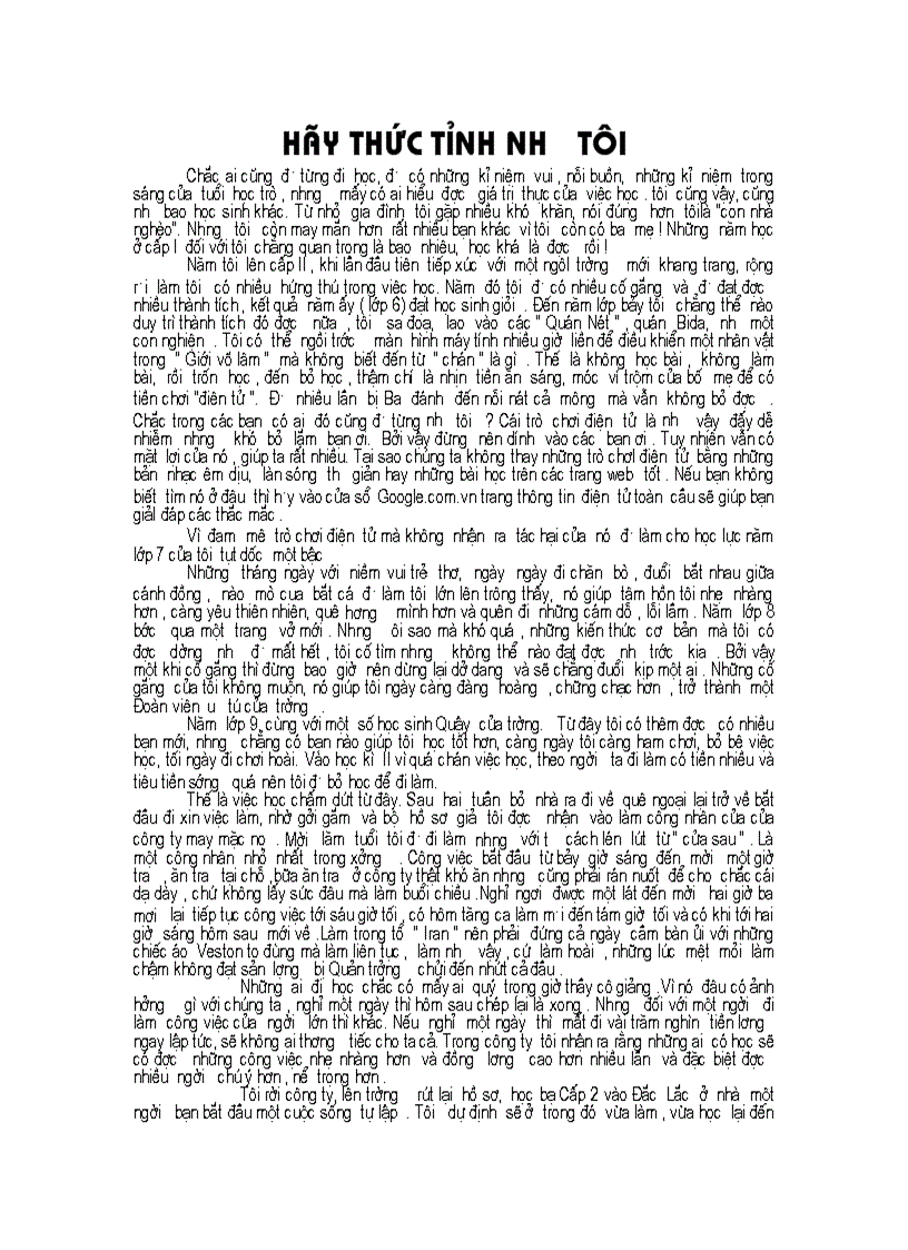 Bài viết vủa một học sinh bỏ học học lại