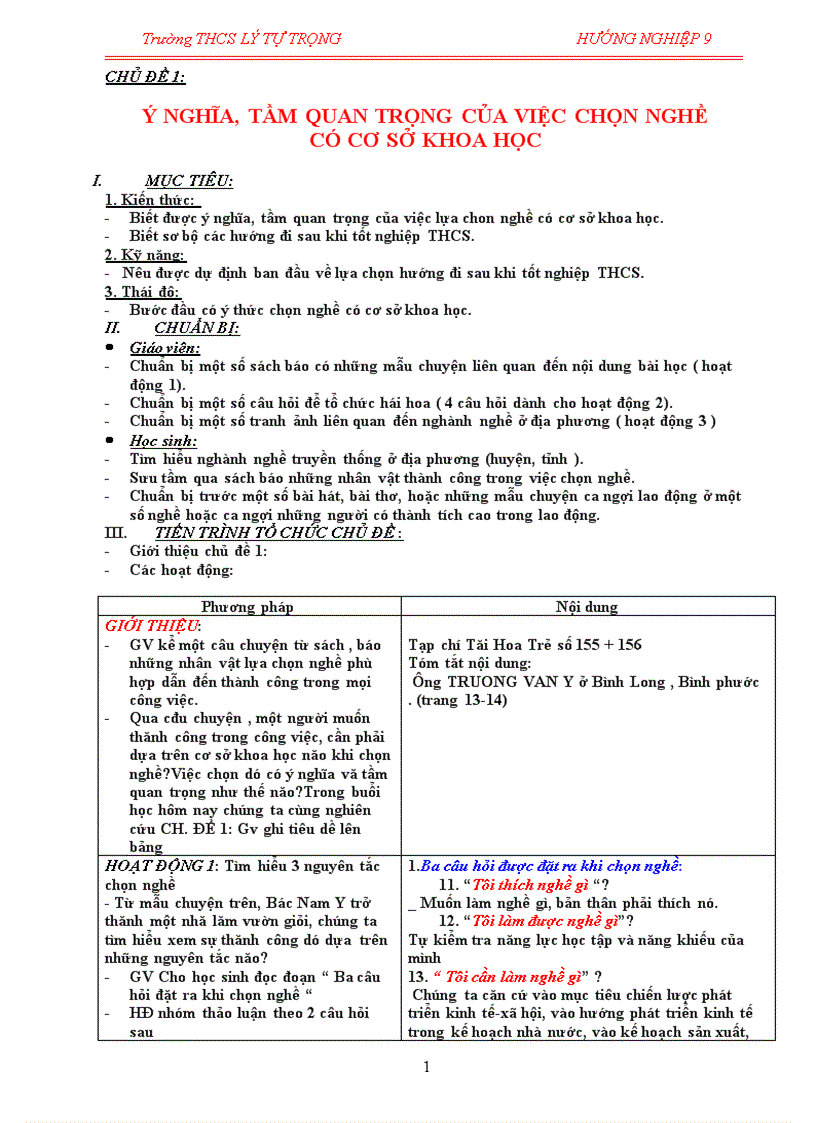 Chủ đề 1 Ý nghĩa tầm quan trọng của việc chọn nghề có cơ sở khoa học
