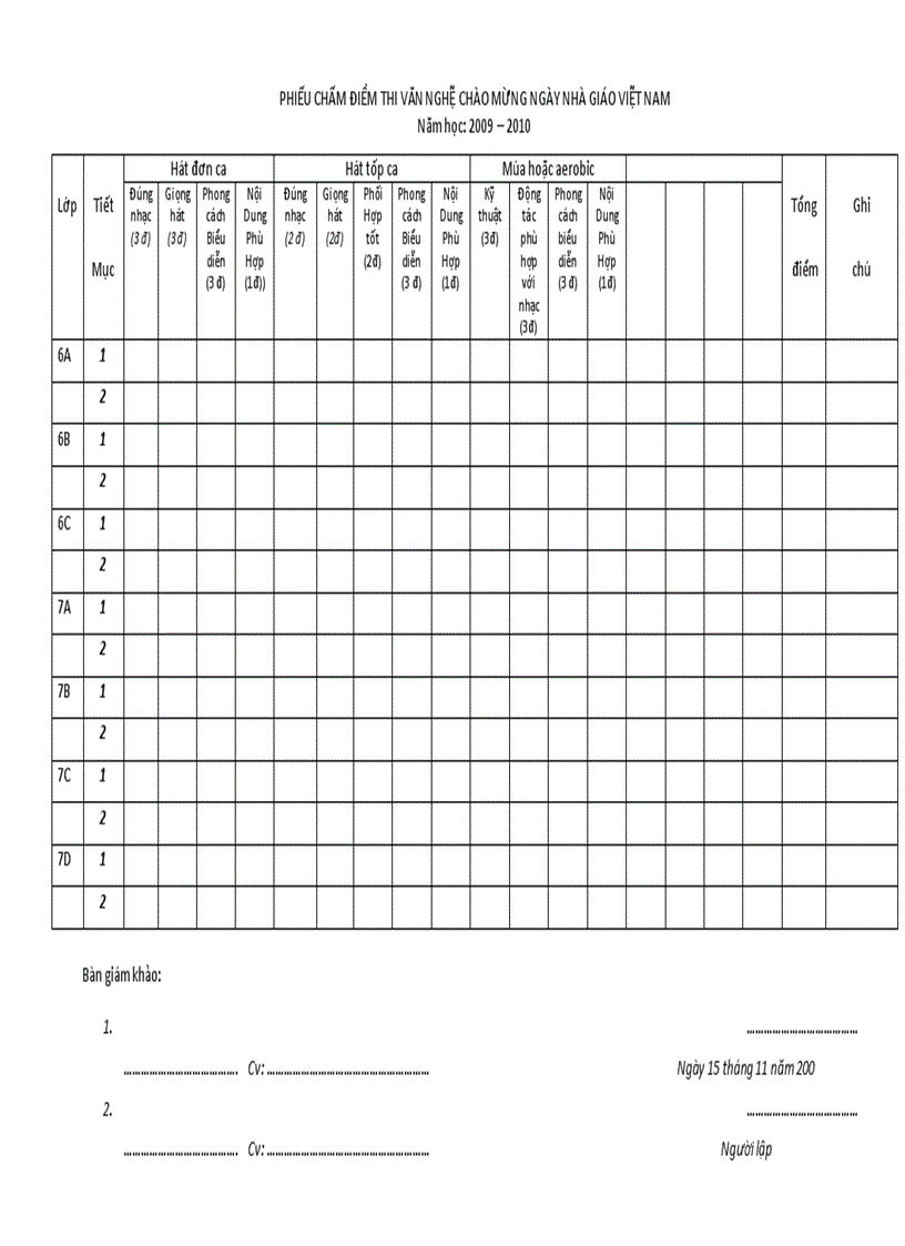 Phieu cham diem hoi thi van nghe 20 11