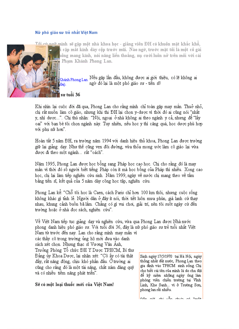 Nữ phó giáo sư trẻ nhất việt nam