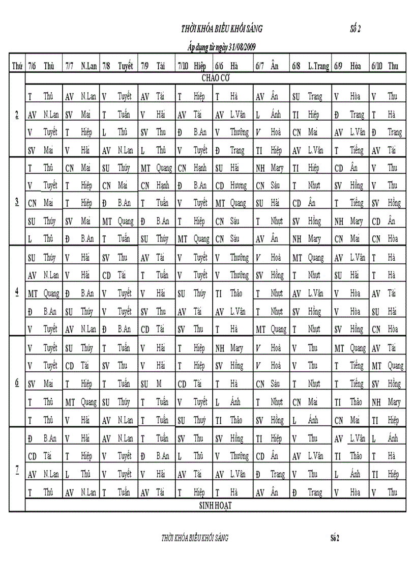 Tkb số 2 khối sáng