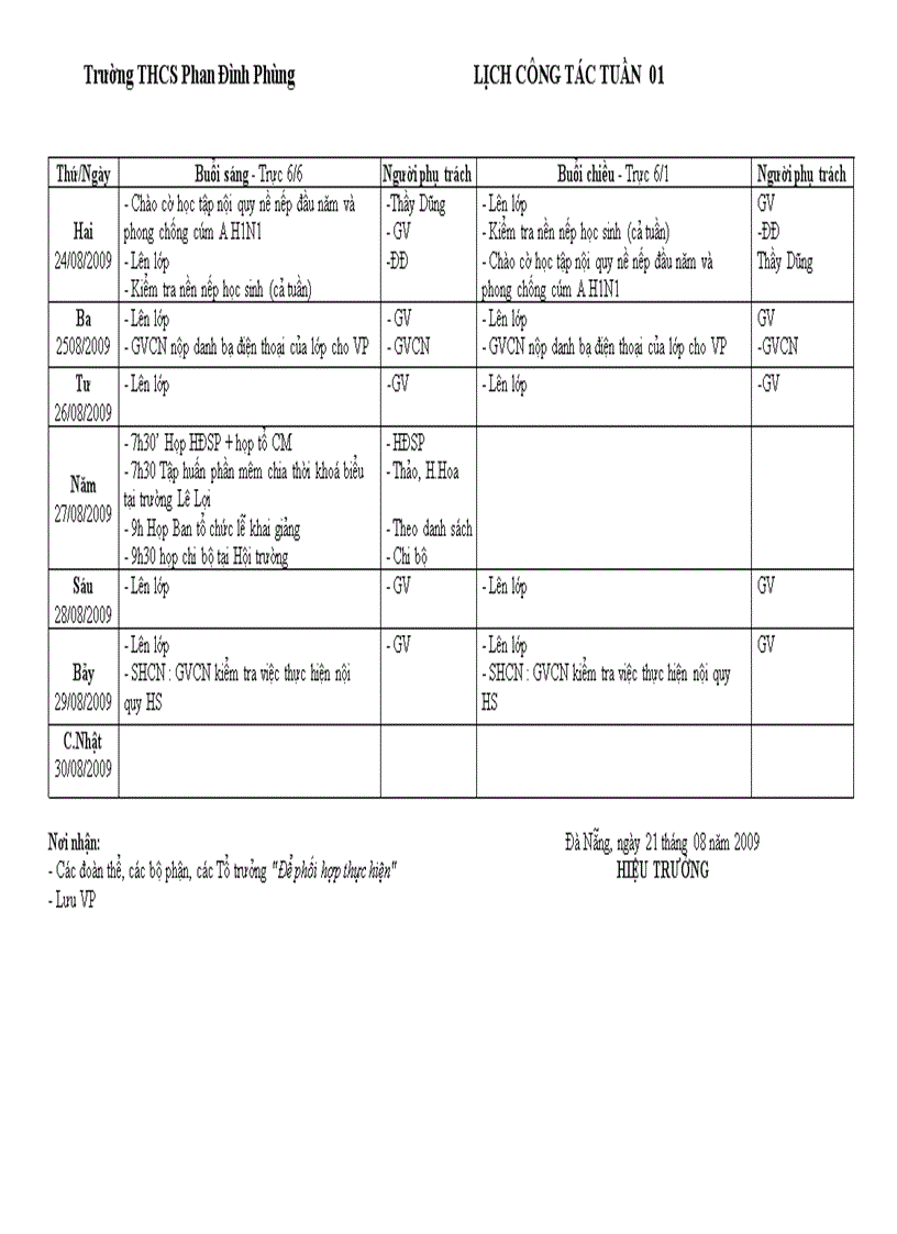 Lịch công tác tuân năm học 09 10