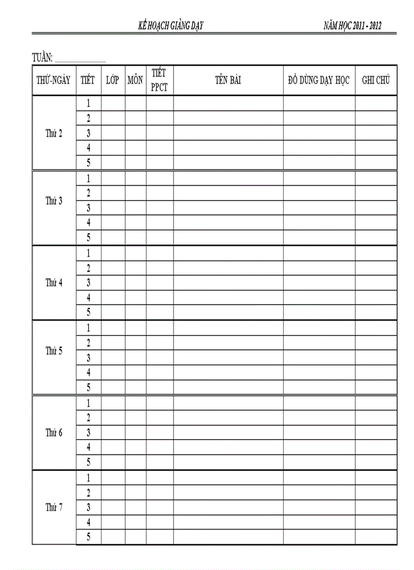 Kế hoạch giảng dạy theo tuần