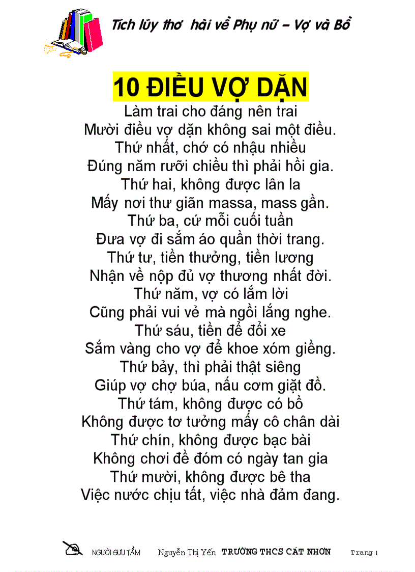 10 điều vợ dặn chồng