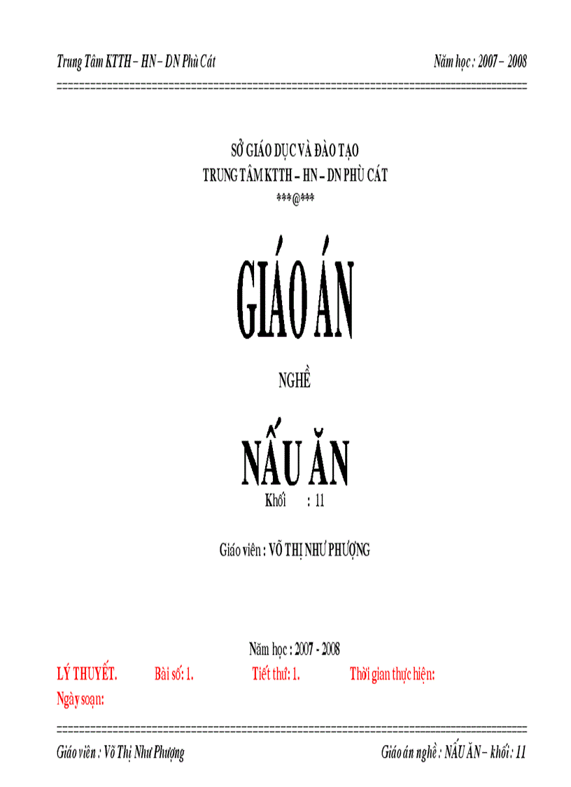 Giáo án nấu ăn 11