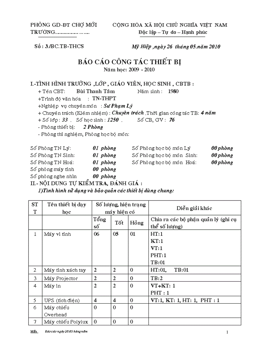 Báo cáo thiết bị cuối năm 2009 2010