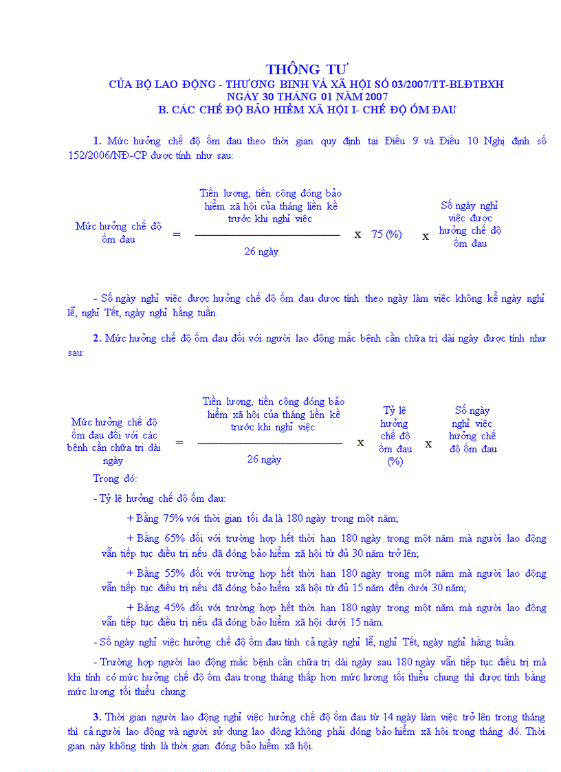 Thông tư hướng dẫn chế độ trợ cấp BHXH