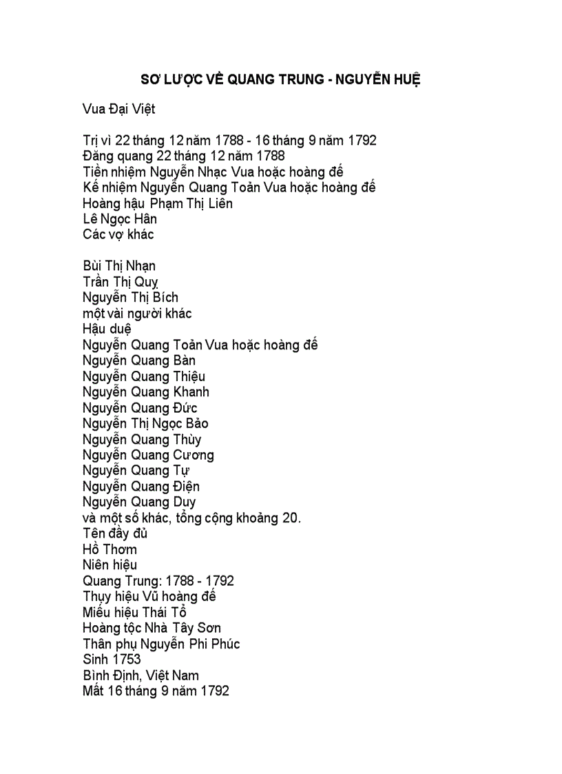Sơ lược về quang trung nguyễn huệ