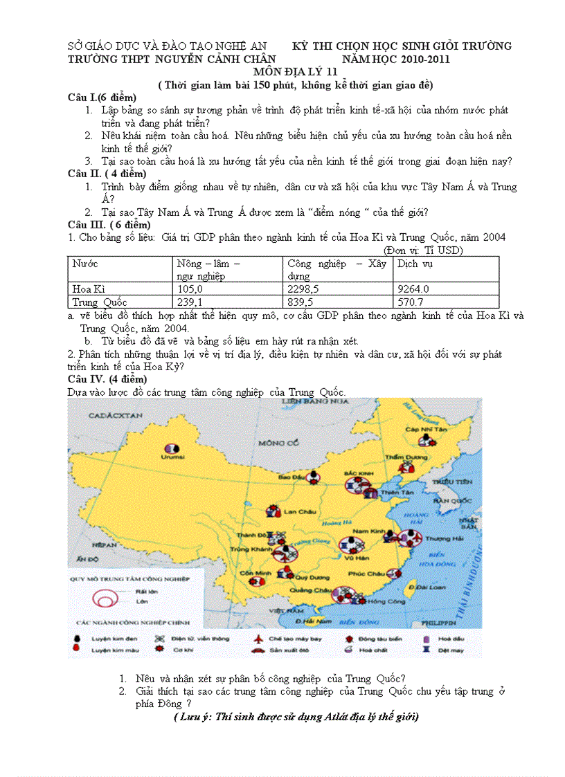 Đề thi học sinh giỏi trường khối 11