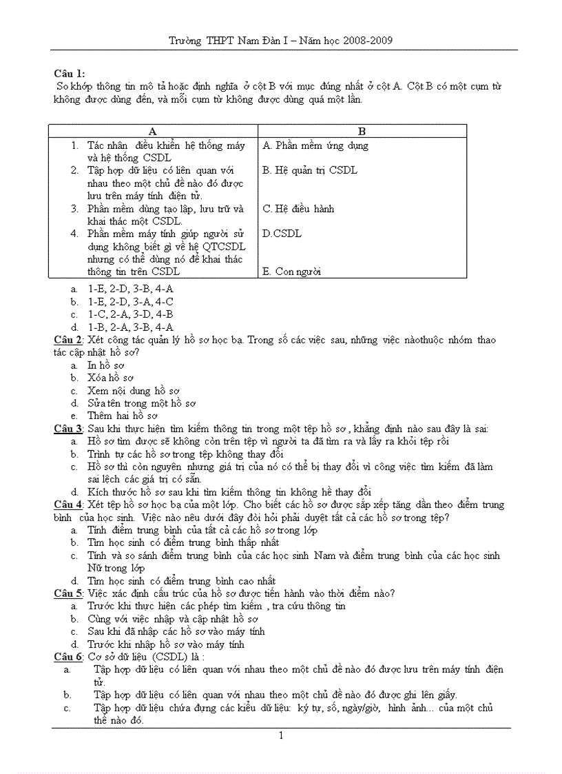 120 câu hỏi trắc nghiệm Access 12