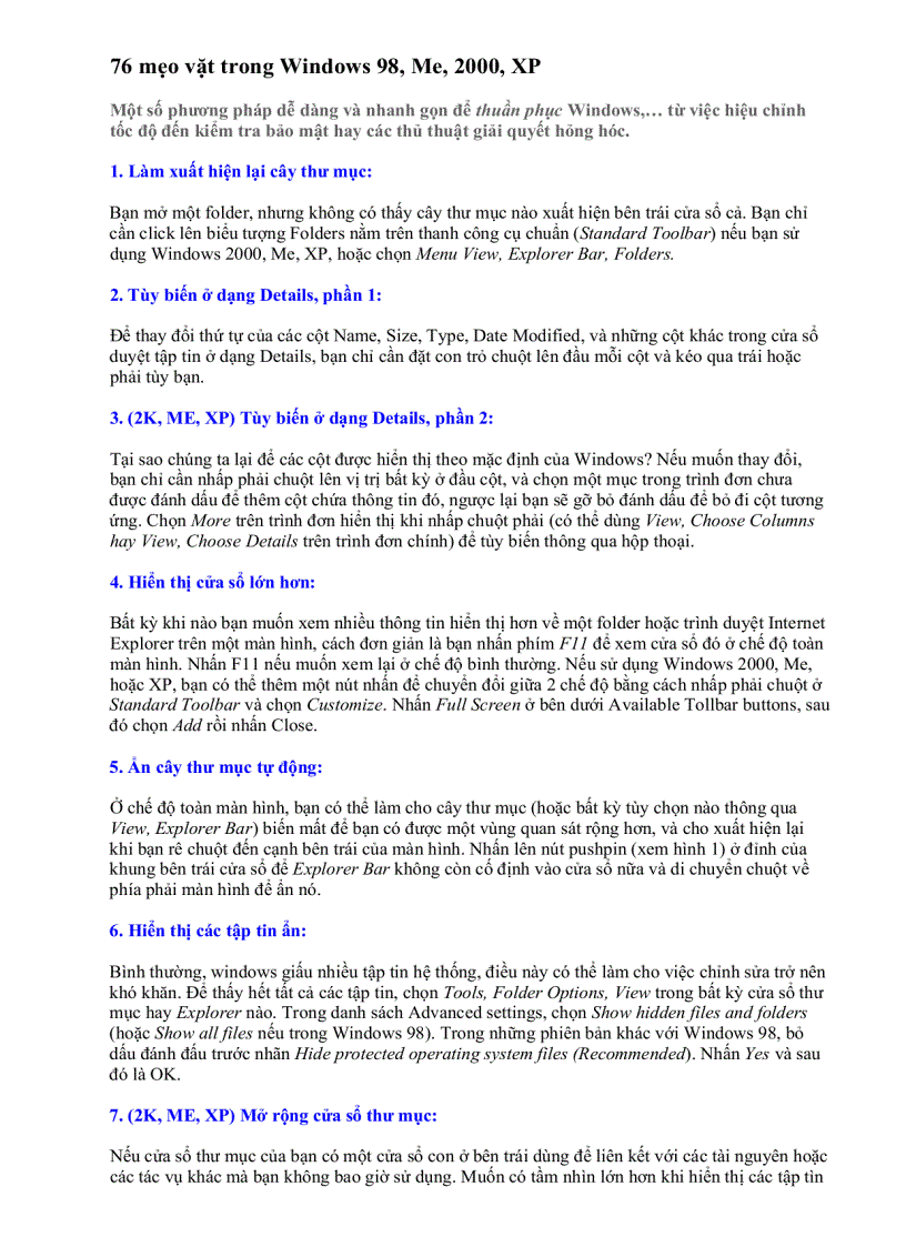 76 mẹo trong windowxp