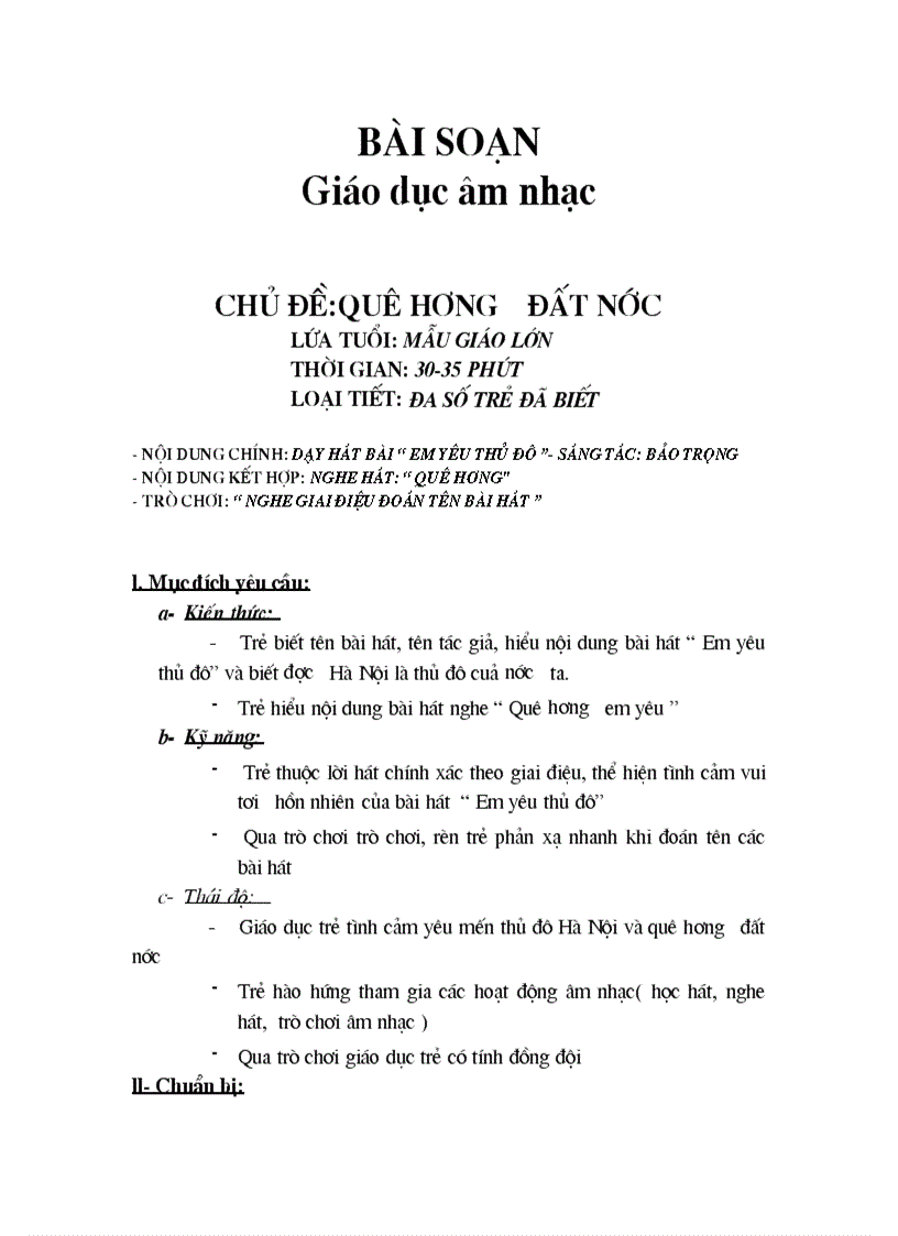 Bài soạn môn âm nhạc Chủ đề Quê hương đất nước