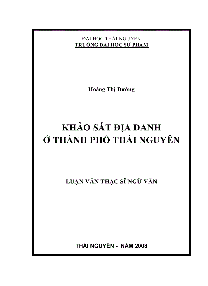 Khảo sát địa danh ở Thành phố Thái Nguyên