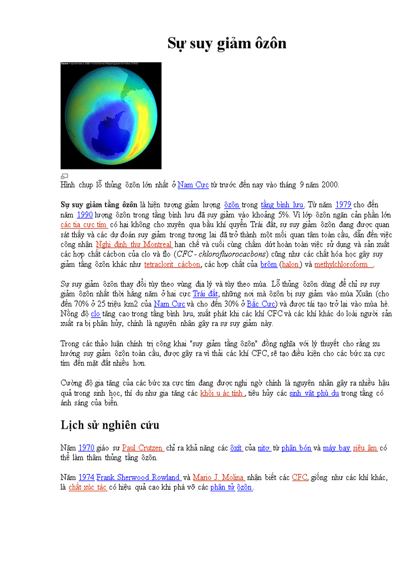 Suy giảm tầng Ozon điều quan tâm nhân loại