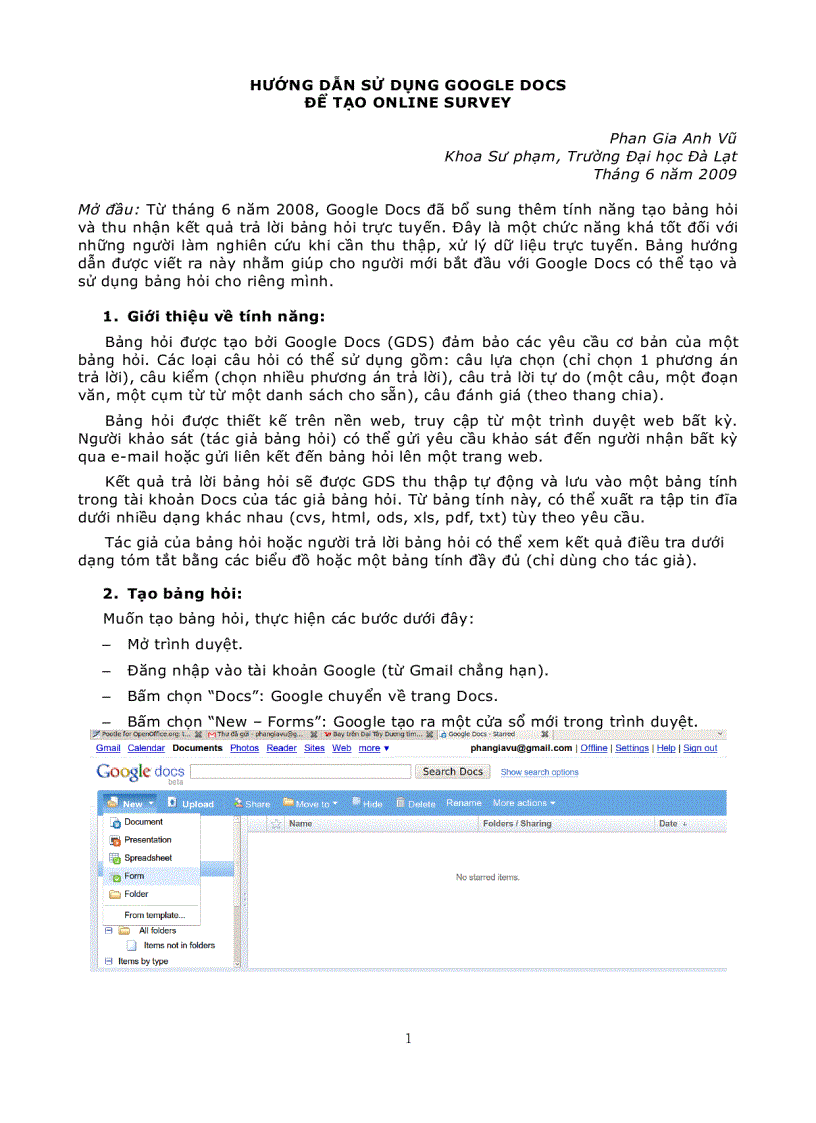 Hướng dẫn sử dụng Google Docs để tạo online survey