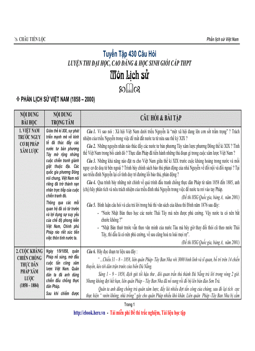 Tuyentap 430 Cau hoi Lich su Phan LSVN can hien dai