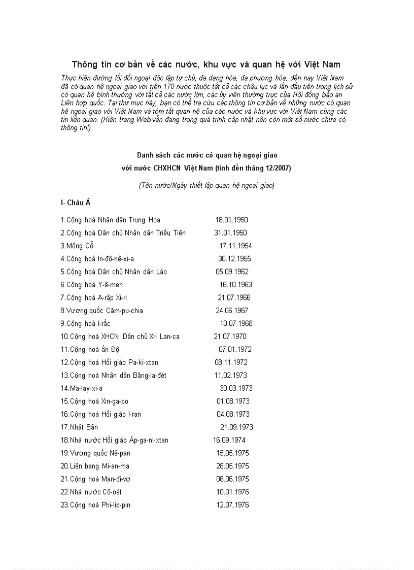 Quan hệ ngoại giao VN với các nước