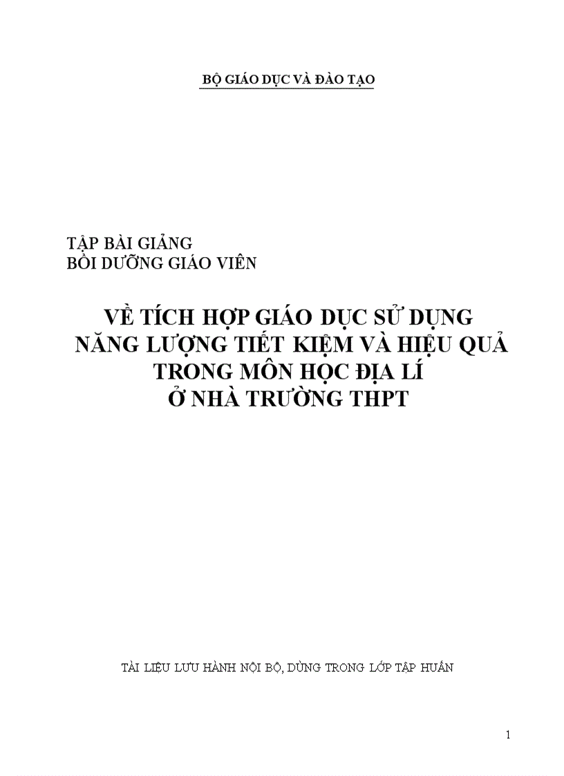 Tích hợp giáo dục sử dụng năng lượng tiết kiệm và hiệu quả trong môn Địa lý THPT