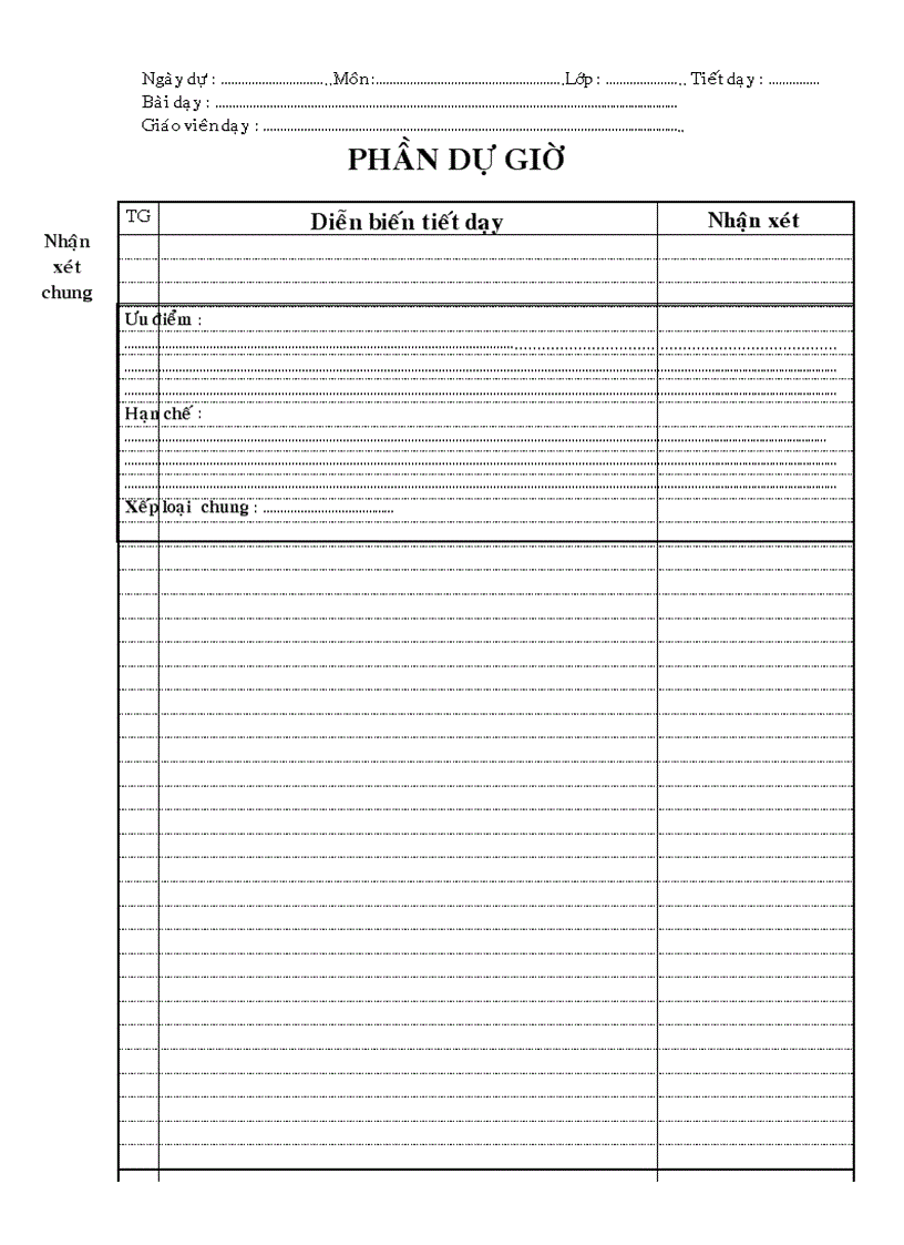 Sổ dự giờ loại 1 tờ