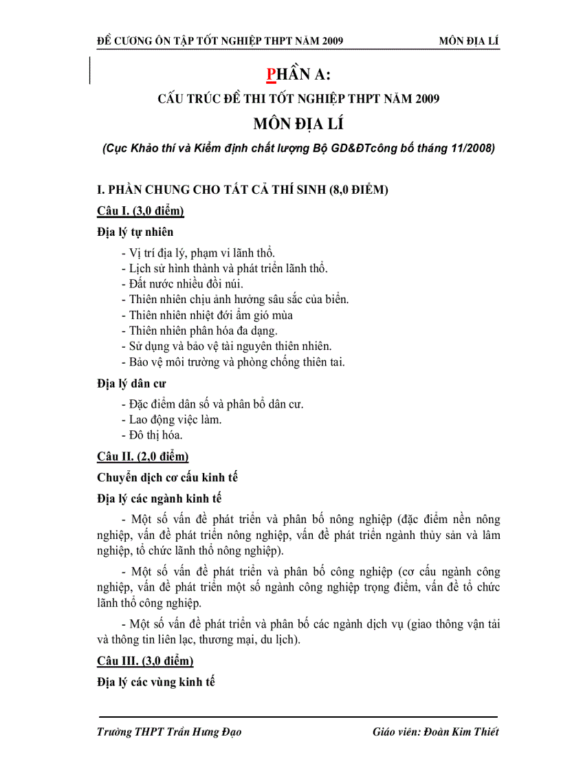 Địa Lý THPT Cautruc Huongdan BT Dethi TN 2009 2010