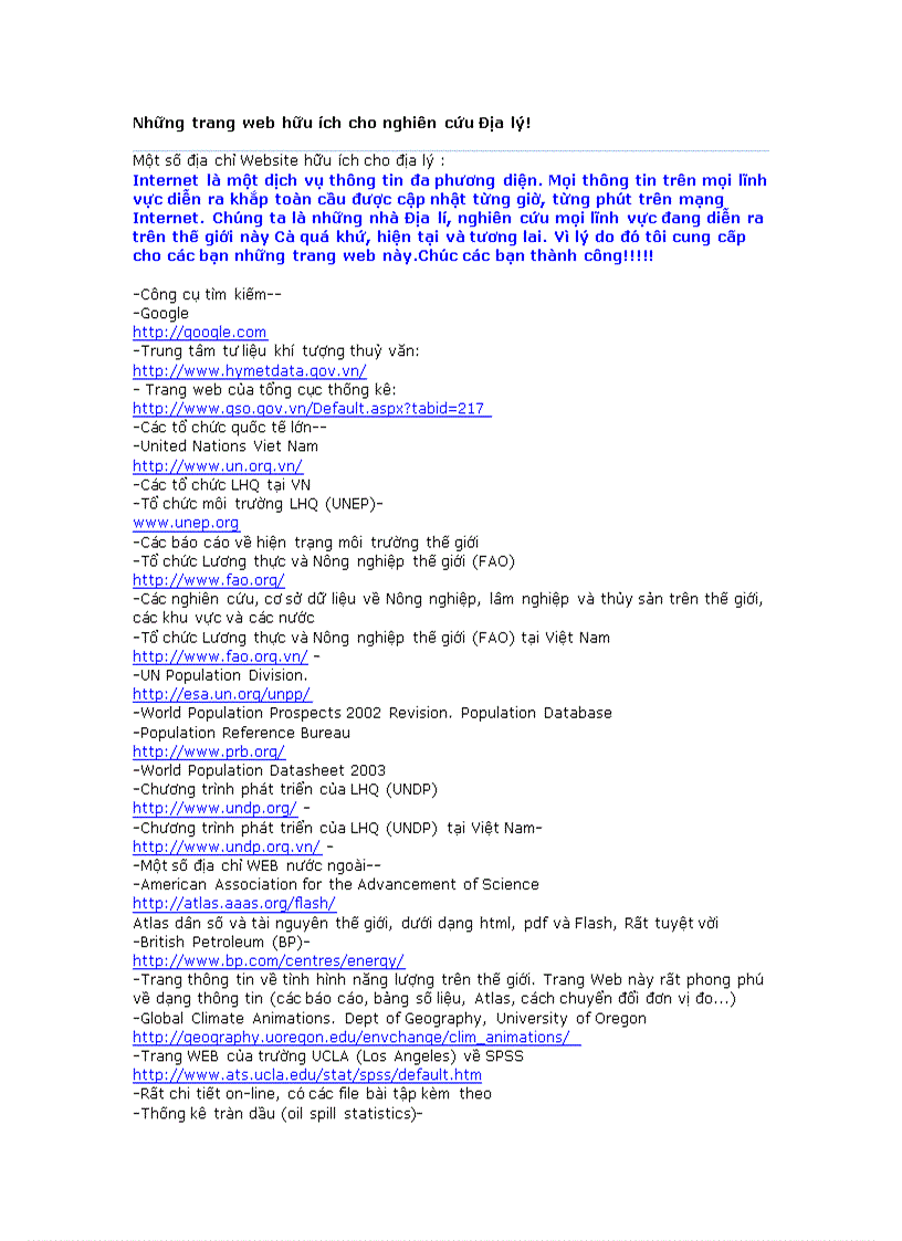 Nhung trang web huu ich cho nghien cuu dia li
