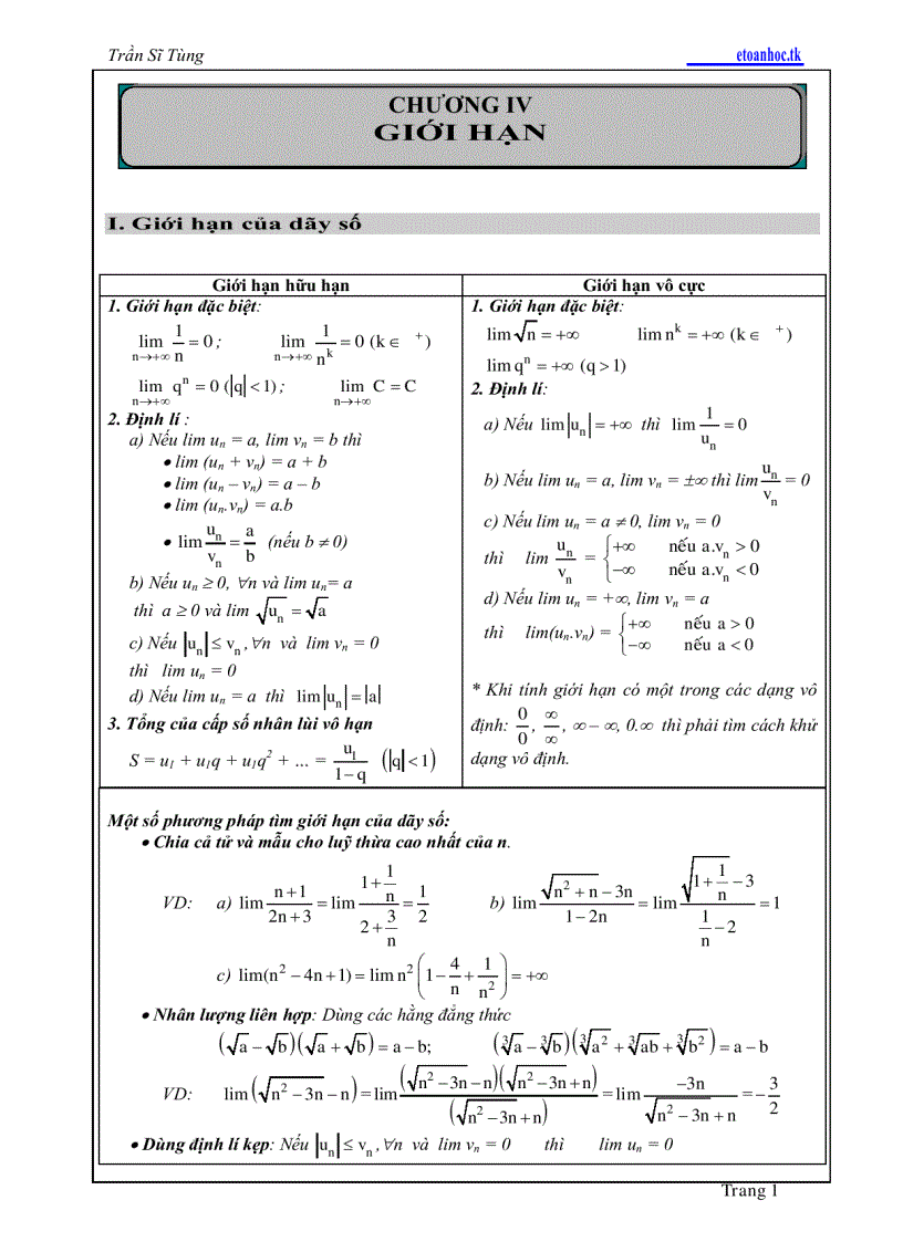 Lý thuyết và các dạng bài tập chương 4 giới hạn