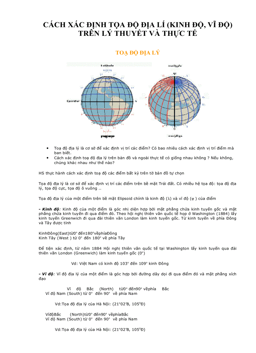 Cách xác định tọa độ địa li