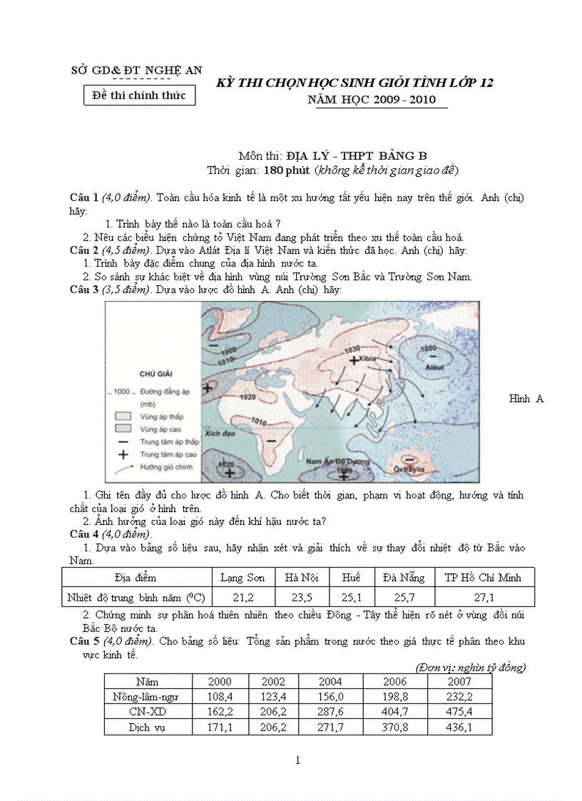 Đề và ĐA thi HSG môn địa 2010 NA