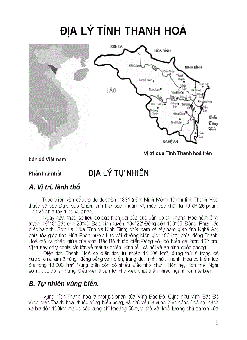 Địa lý Tỉnh Thanh hoá