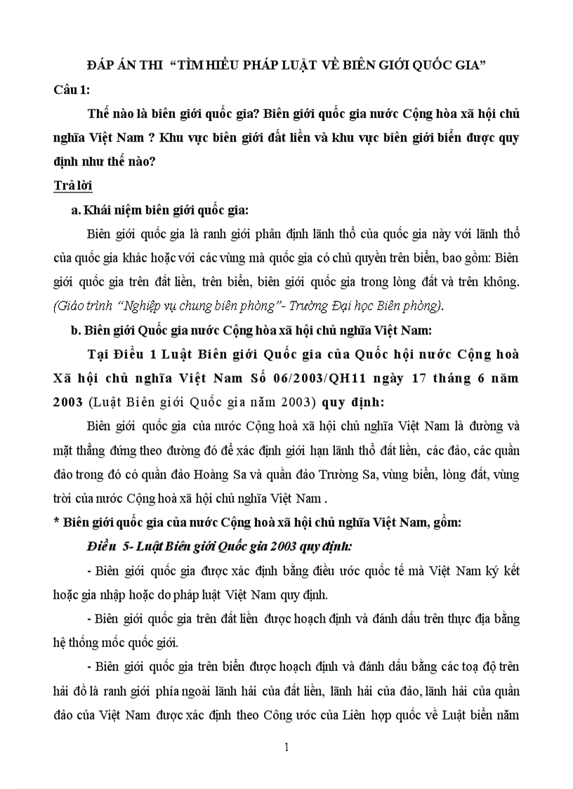 Đáp án thi tim hiểu về luật biên giới quốc gia