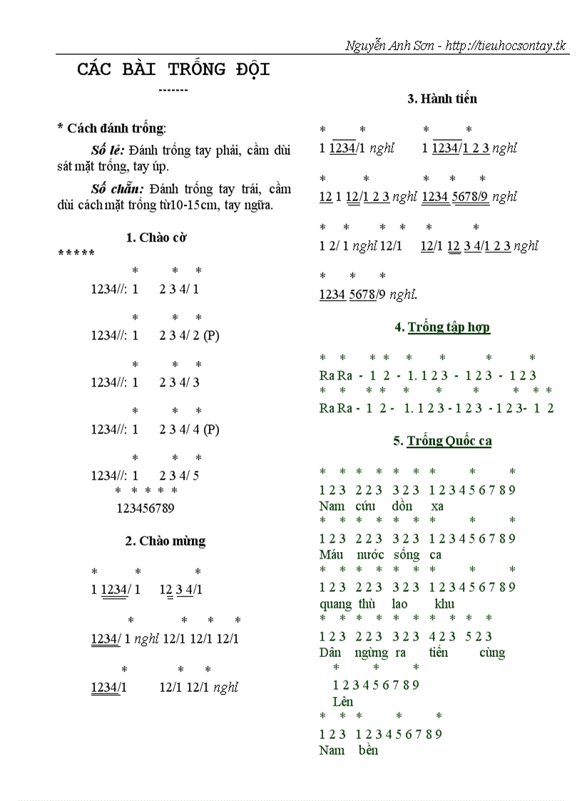 Các bài trống Đội TNTPHCM