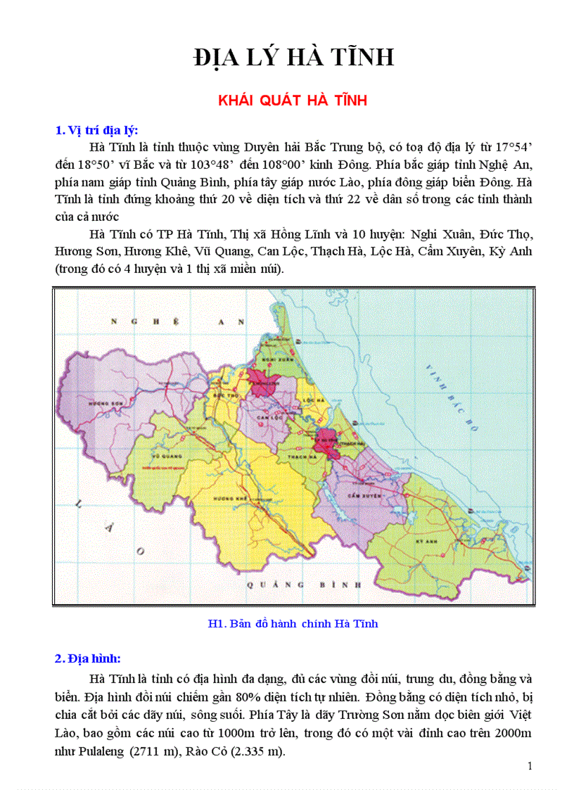 Địa lý địa phương hà tĩnh
