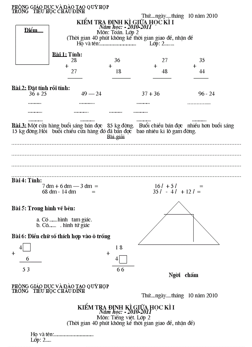 Đề KTDK Lân 1 năm học 2010 2011