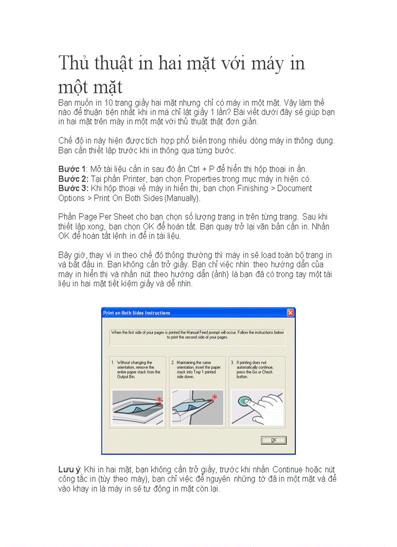 Cách in 2 mặt trên máy in 1 mặt