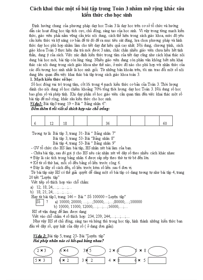 Cách khai thác bài tập Toán 3