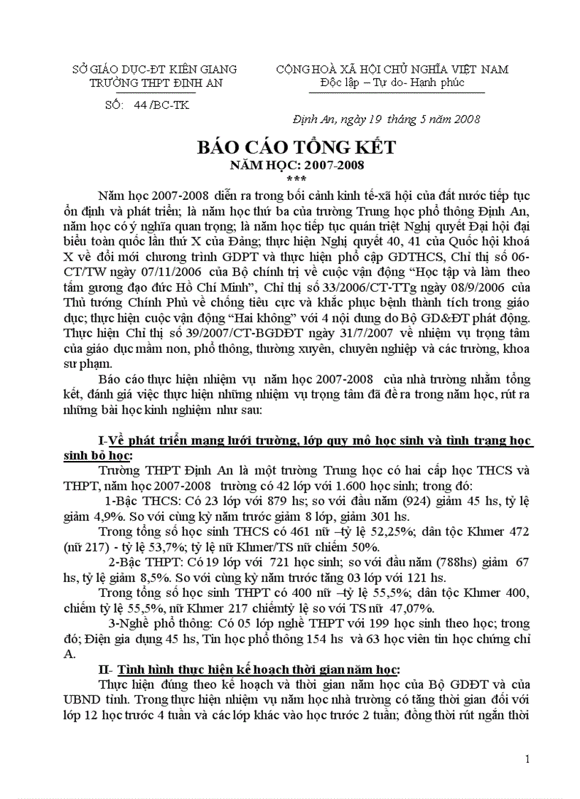 Báo cáo sơ kết HKI 6 năm 2005 2011