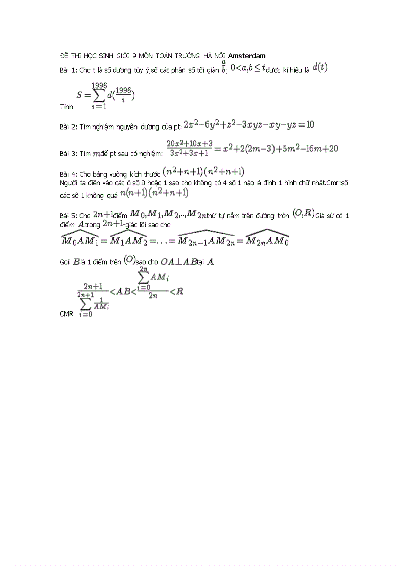 Đề thi hs giỏi toán hà nội amtesdam