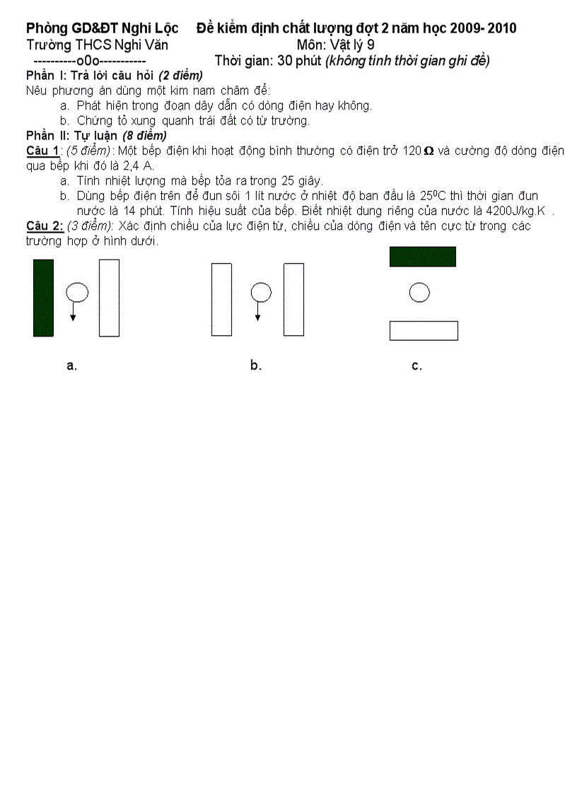 Đề kiểm định Vật Lí 8 9