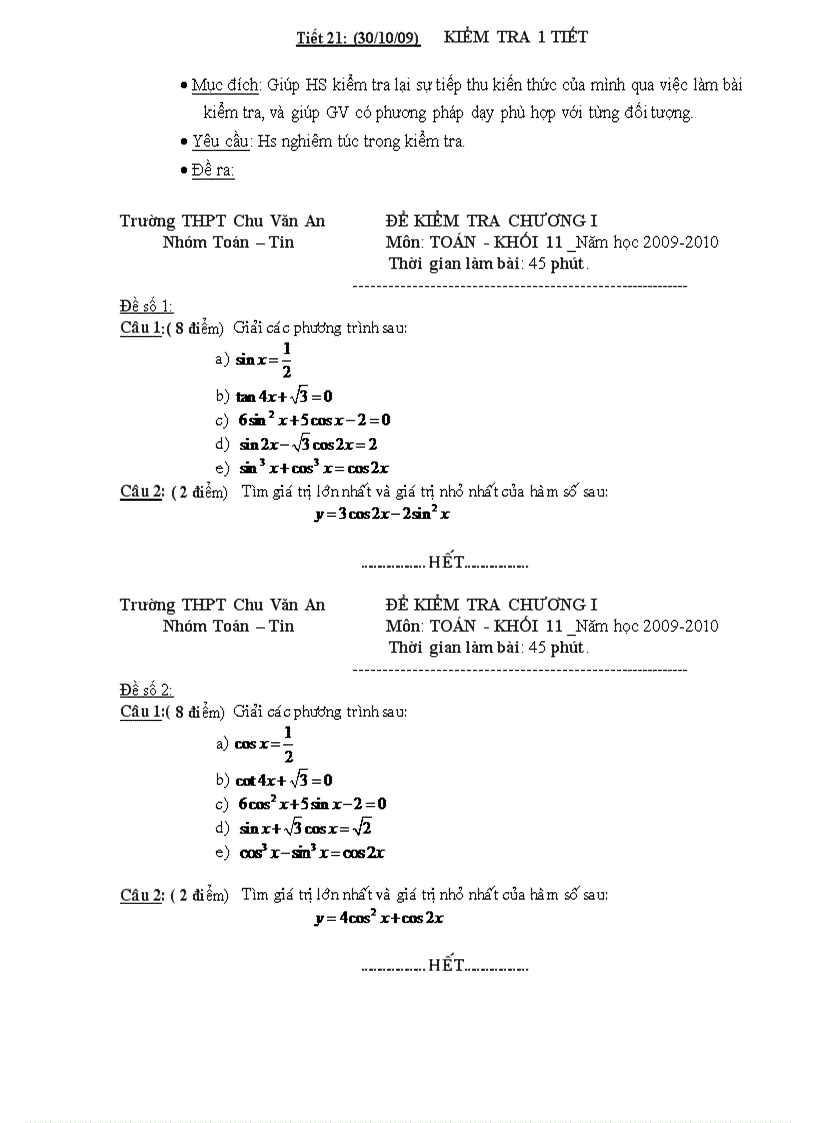 Đề kiểm tra đại số 45 phút