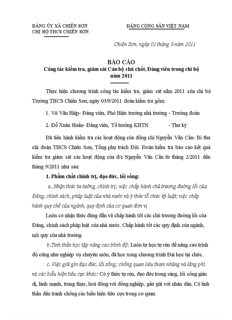 Báo cáo kiểm tra giám sát năm 2011