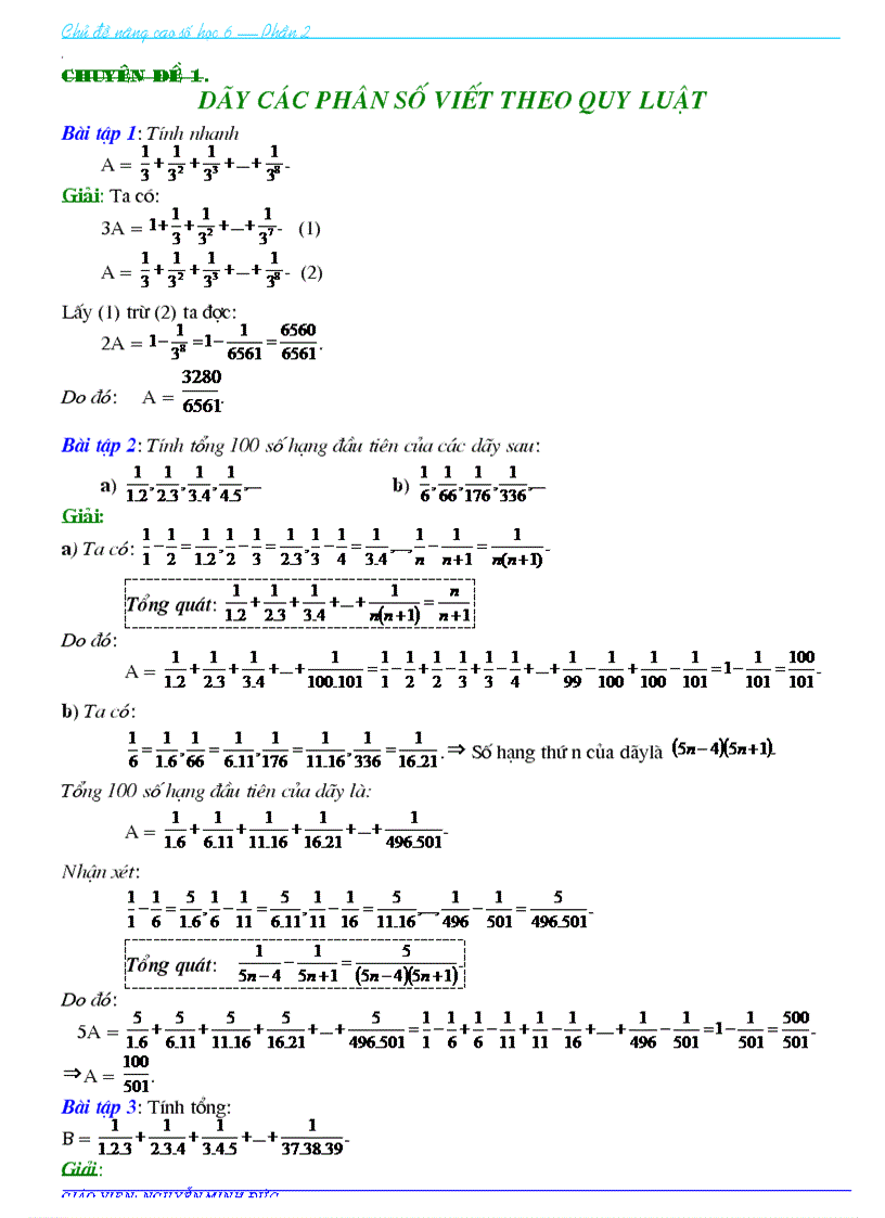 Chuyên đề nâng cao Số Học 6