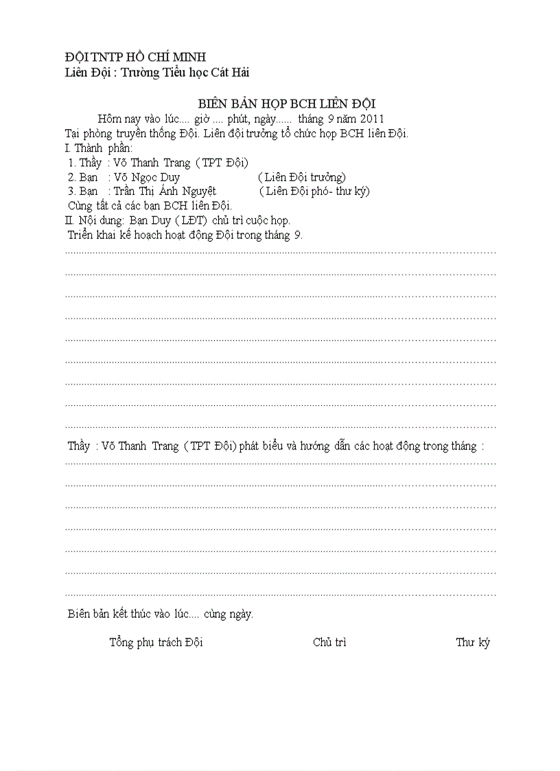 Biên bản họp BCH liên chi đội