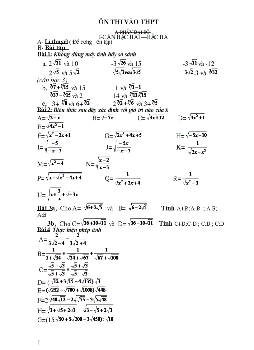 Đề cương ôn tập kỳ i toán 9