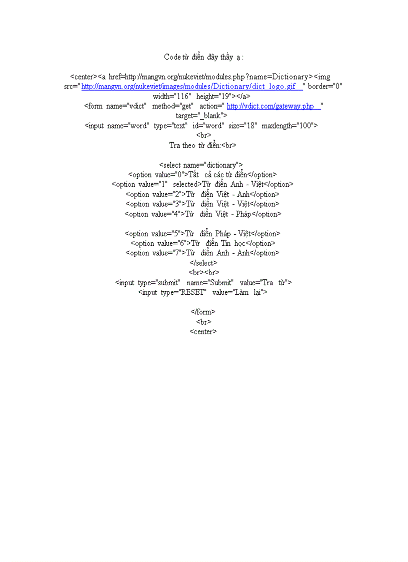 Code Tra từ điển