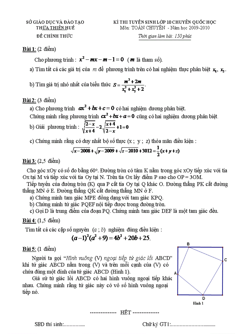 Đề TS chuyên QH Huế 2009 2010