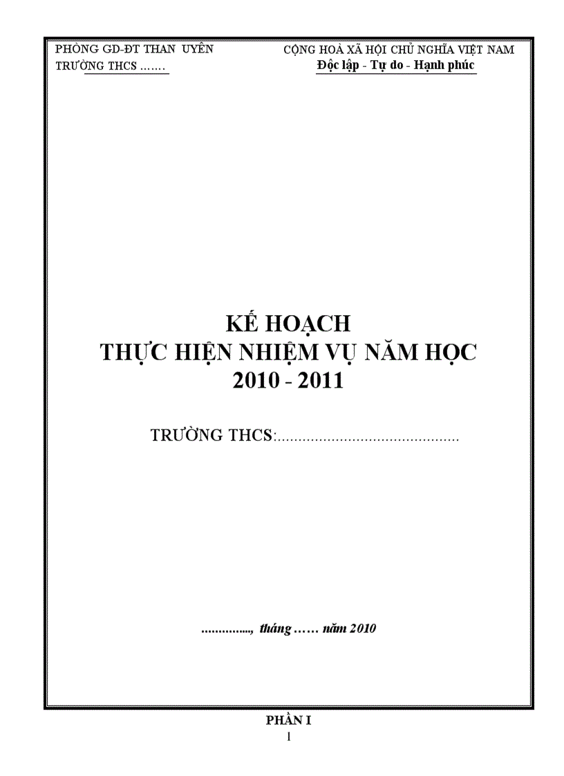 Kế hoạch năm học 2010