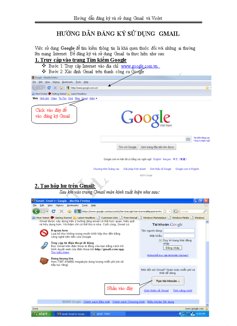 Hướng dẫn đăng ký Gmail và Violet