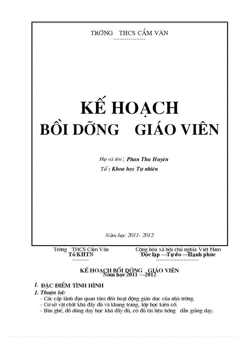 Ke hoach boi duong giáo vien