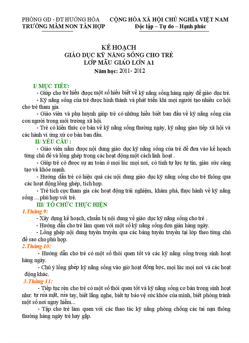 Ke hoạch kỹ nang sống