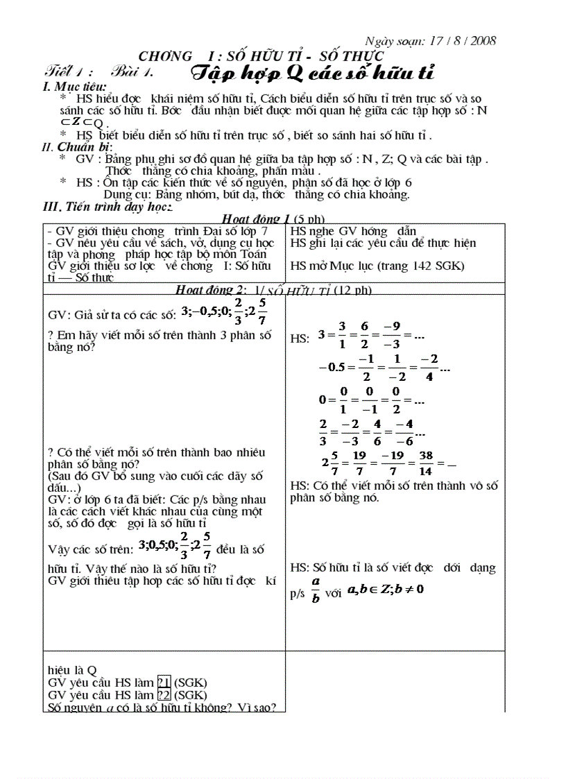 Giáo án đại 7 chuẩn